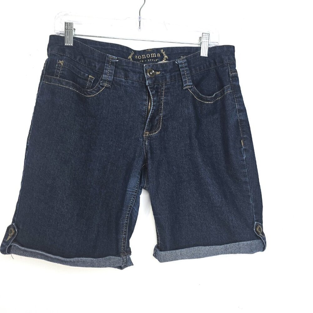 Sonoma Dark Wash Stretch Modern Fit Bermuda Cuffed Denim Shorts